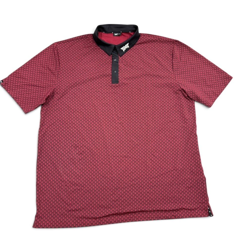PXG Burgundy Black Logo Print Performance Golf Polo Short Sleeve Shirt Mens XXL